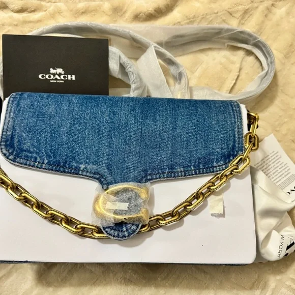 Coach Tabby 30 Denim Crossbody Bag with Gold Chain - Picture 2 of 5